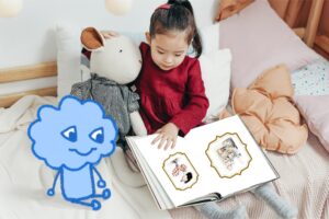 Spark reading book with little girl