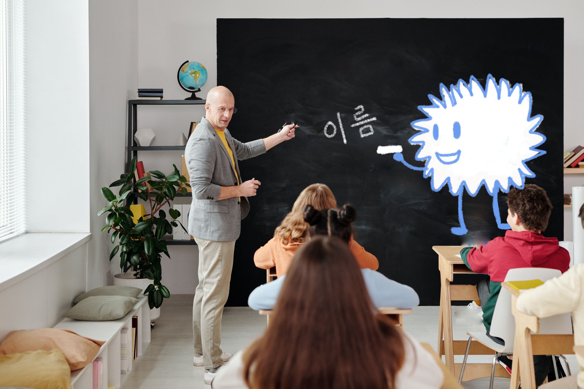 Critter teaching Korean to class